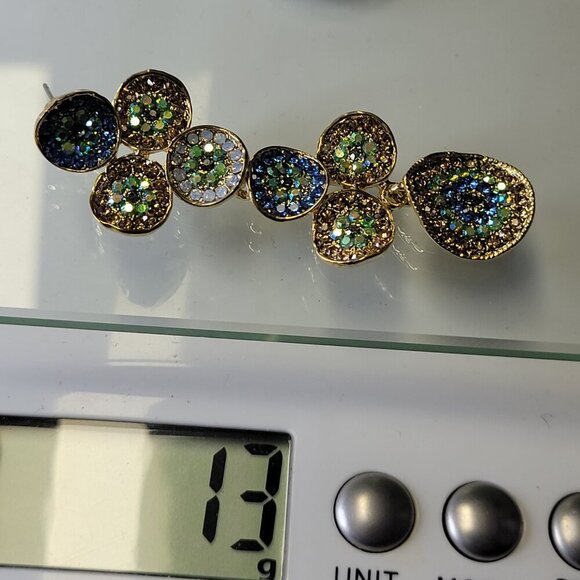 Blue And Green Crystal Long Earrings - Picture 11 of 11